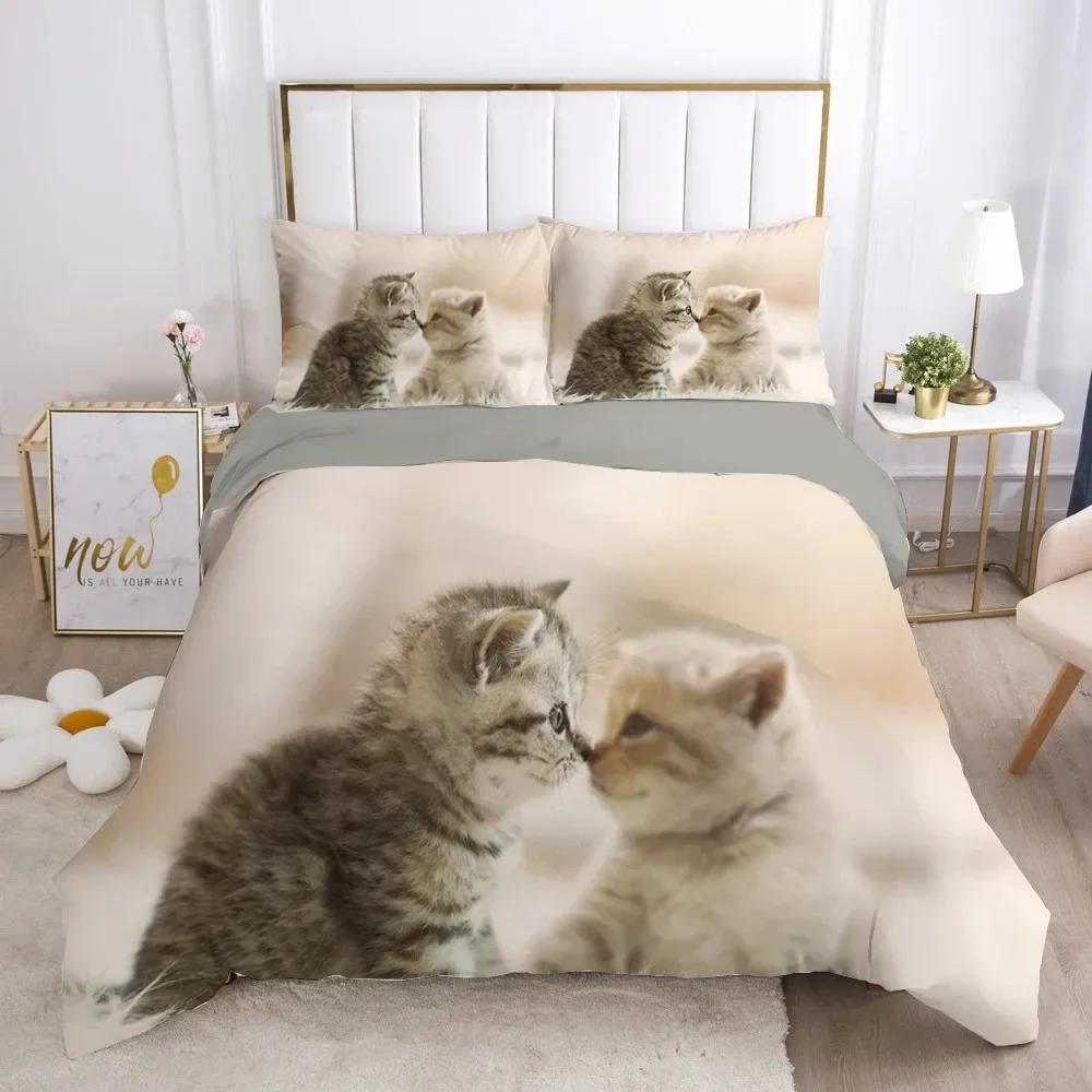 Cat Lovely Animal Kitten Comfortable Duvet Quilt Cover Pillowcase Bedding Set Children Bedroom Decoration Home Textile