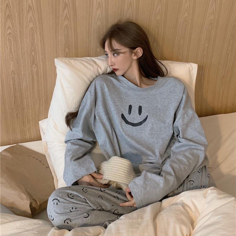 2PCS Pajamas Women's Spring and Autumn Long-sleeved Trousers Casual Wearable Two-piece Student Cute Home Service Suit Sport Jogging Suit