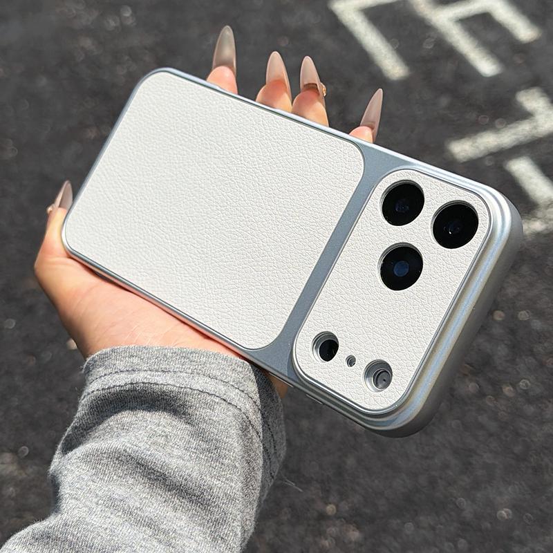 

PU Leather Case for iPhone Air 17 16 15 14 13 12 11 Pro XS Max Electroplated Frame Large Window Camera Protection Cover iPhone 15 Pro Max