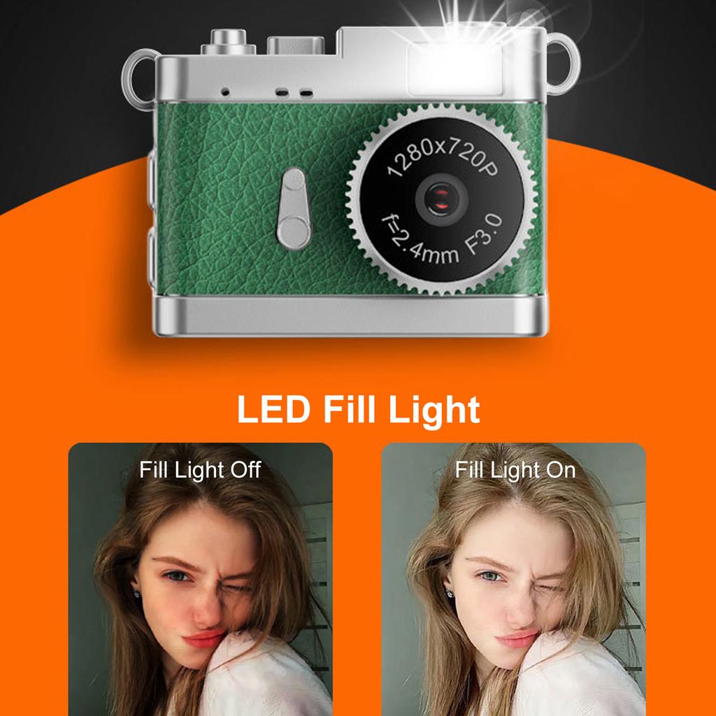 Mini Keychain Digital Camera 1080P Retro Aesthetic Pocket Sized Vintage Camera with 0.96in Screen