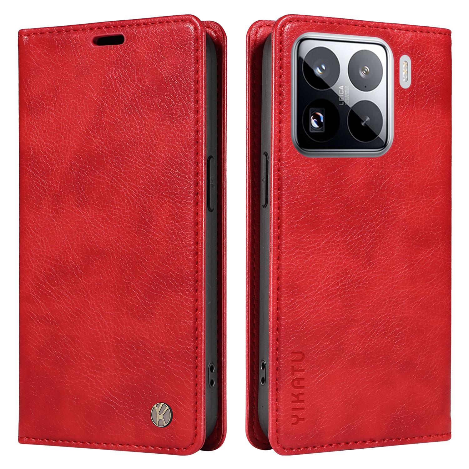 YIKATU YK-006 для Xiaomi 15 Pro чехол с магнитной застежкой кожаный чехол для телефона текстура личи H