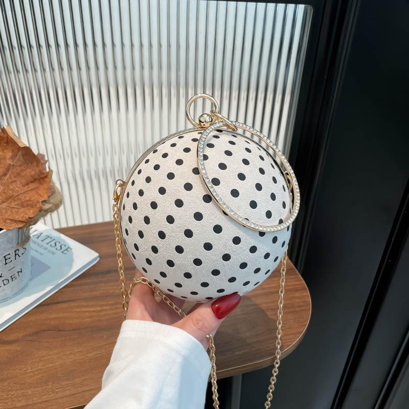 Handheld Round Ball-shaped Bag with Trendy Polka Dots for Ladies, with A Crossbody Chain Strap, Women's Bag