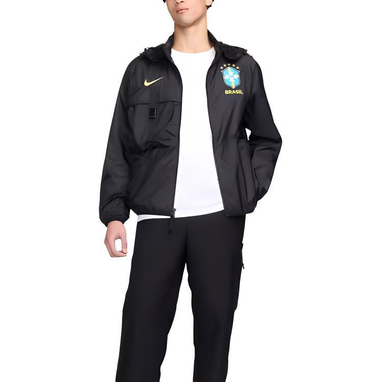 Nike Brasil Team Buchstaben Logo Bestickte Stehkragen Raglan Langarm Fußballjacke Herren Jacke Schwarz FZ8359-010