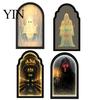 Mirror Light Up Ghost Mirror, Arched Wooden Frame Ghost/Grim Reaper Halloween Battery Operated Wall Art Soft Ambient Lighted Decorative for