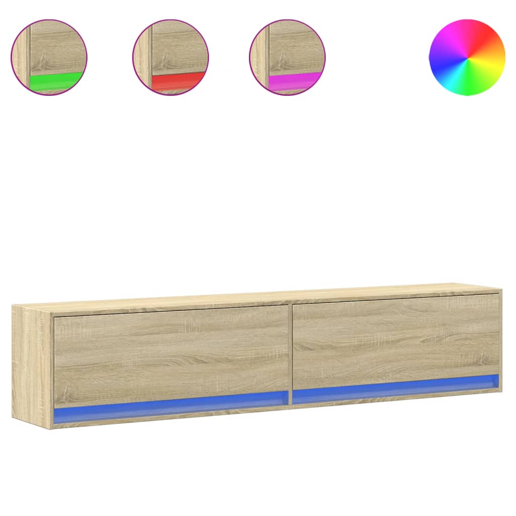 TV Wall Cabinet with LED Lighting Sonoma Oak Finish 180 X 31 X 38 Cm