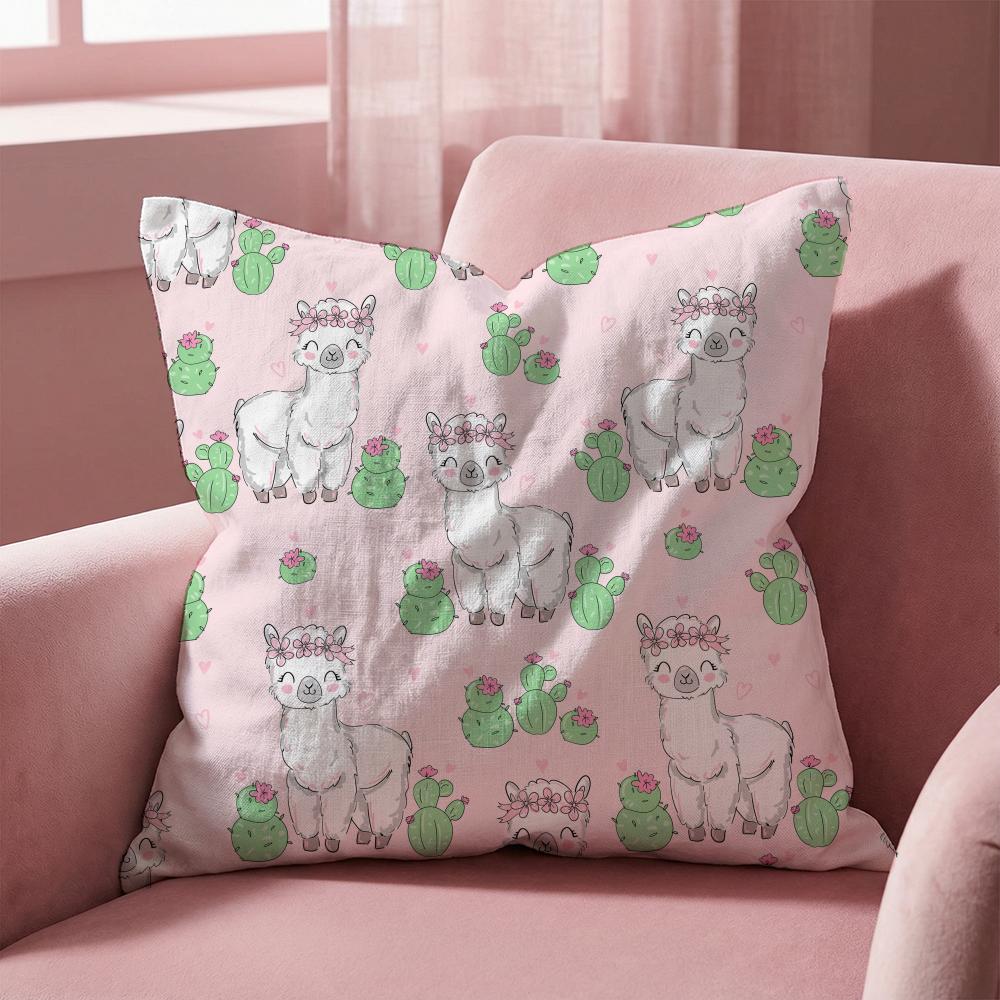Cartoon Llama Pattern Cushion Cover Multi-Scene Pillow Cover for Home & Car - Reversible, Soft & Durable for Daily Use