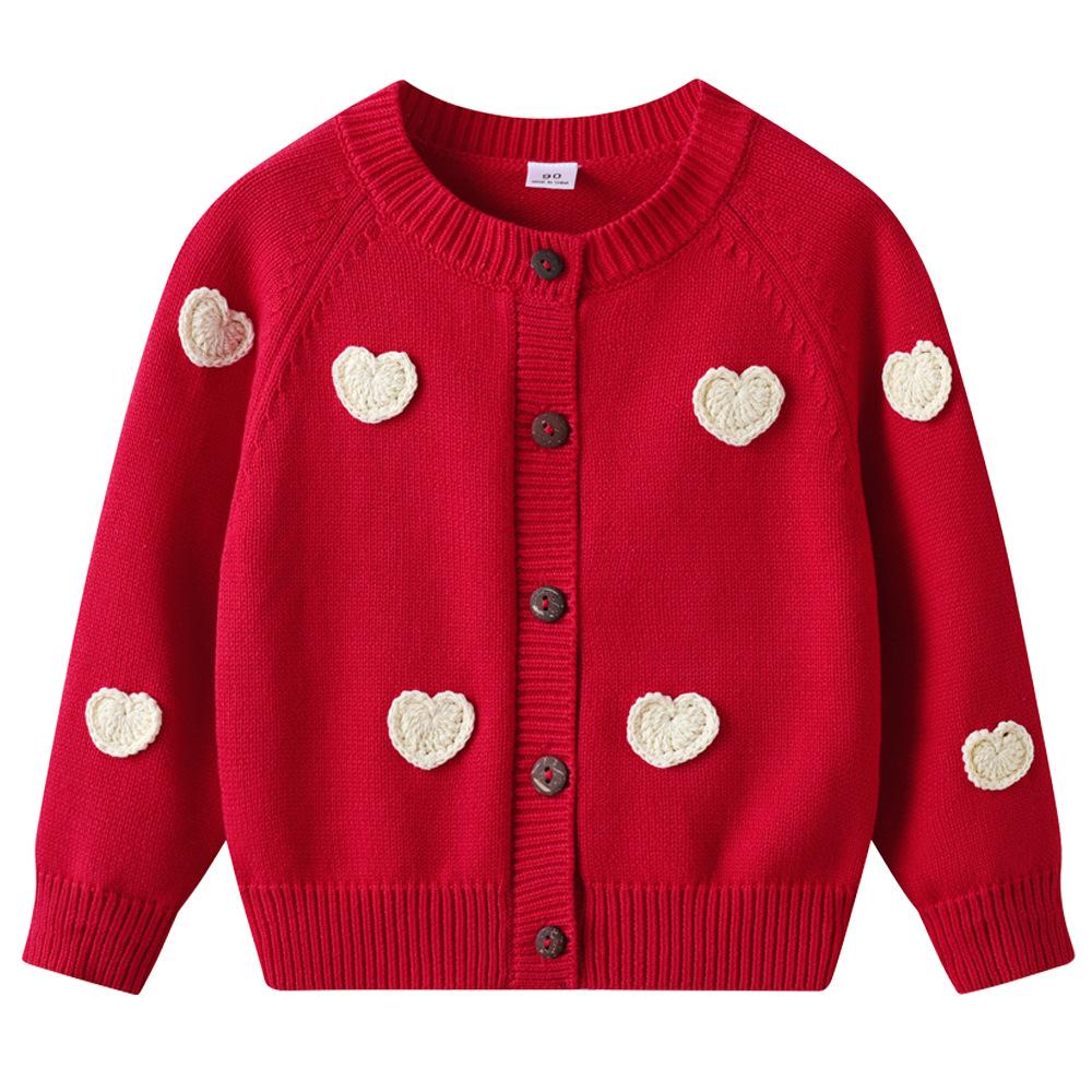Korean Style Handmade Love DIY Children's Knitted Cardigan Jacket Girls Sweater Cardigan