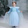 MANAMANA Princess and Costume Light Sizes and 130 cm Long Children's Dress, Tiara, Snowflake, Stick, Gloves, 4-Piece Set, Blue, Girls, 100, 110, 120,