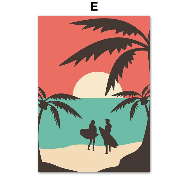 Abstrait plage homme fille Surf Flamingo mur Art toile peinture nordique affiches et impressions photos murales pour salon décor sans cadre