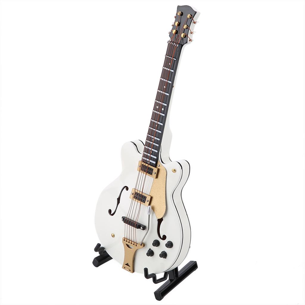 7in White Miniature Electric Guitar Replica with Box Instrument Model Ornaments Christmas Gifts