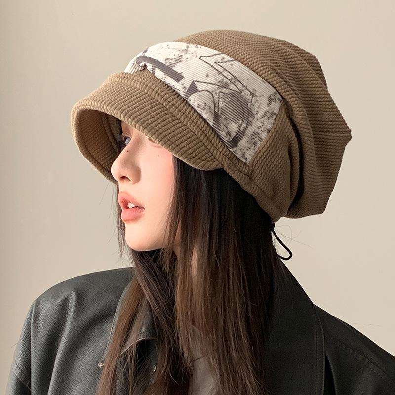 Korean Retro Autumn and Winter Hat for Women with Big Head Circumference Showing Face Small Knitted Loose Wool Hat Casual and Versatile Bag Head Hat