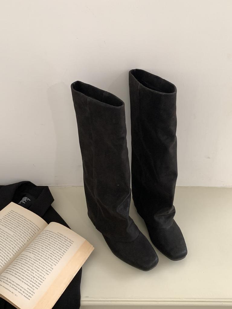2025 new thick heel retro tall knight boots women's head stacking boots but knee pant tube boots