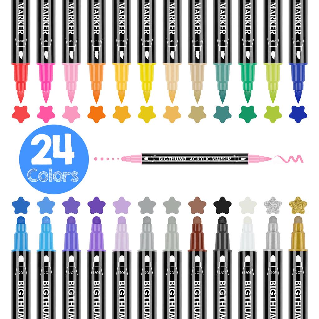 24-Pack Acrylic Paint Markers Vibrant Color Assortment Dual-Tip Quick Dry Non Toxic for Kids Adult