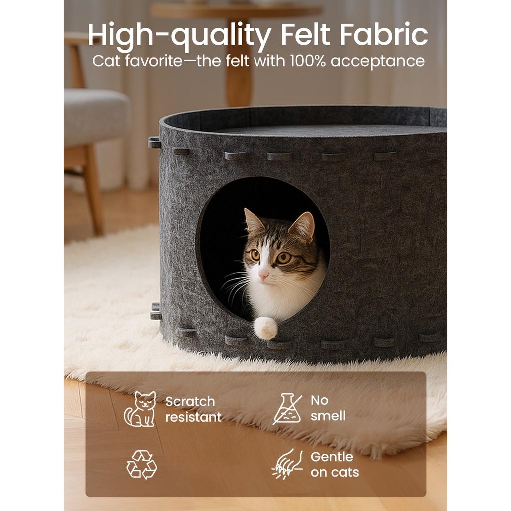 Cat Cave Bed 2-in-1 Foldable Cat Hideaway House Dual Layer Felt Lounge Pet Play Space for Indoor Cats