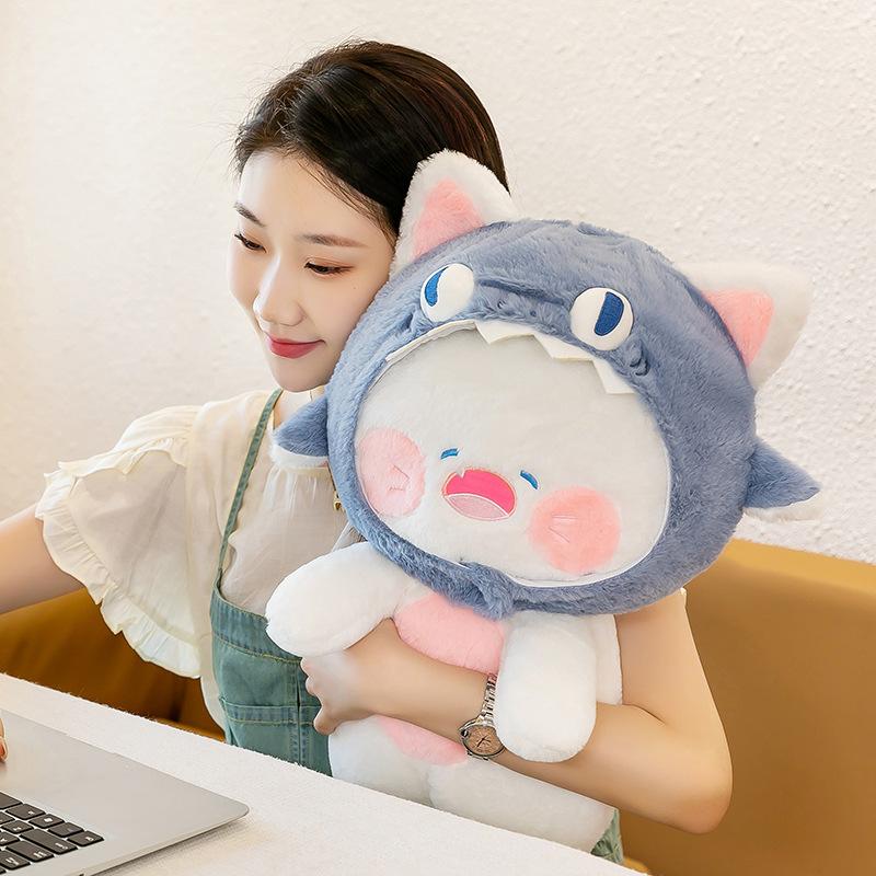 Internet Celebrity Cute Shark Cat Doll Plush Toy Girl Heart Doll Plush Shark Cat Doll Throw Pillow