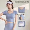 New Summer Sports Suit for Women Tight Quick Drying Short Sleeve Top with Underwire Support Full Length Yoga Pants Fitness Training Sets Famale