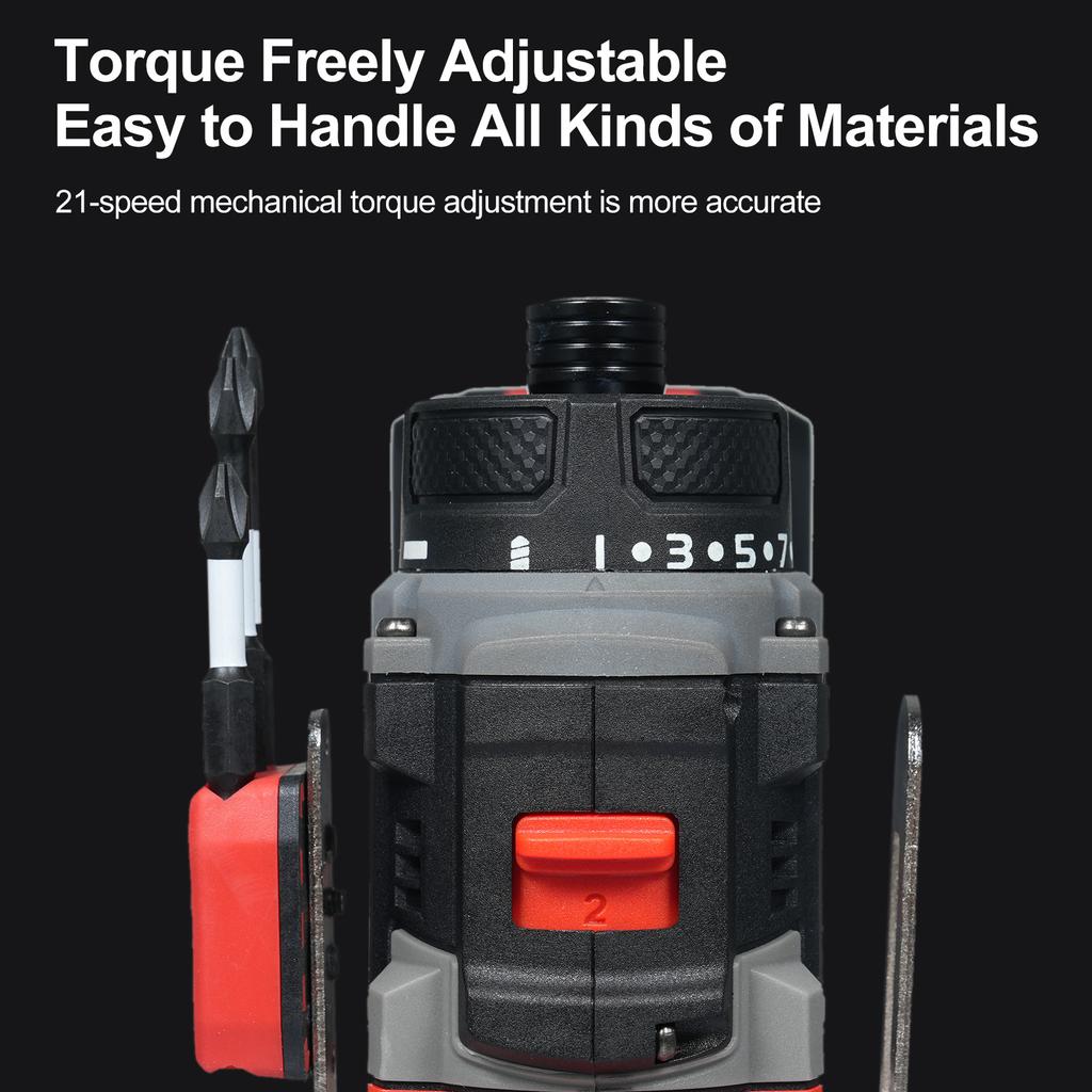 21V Electric Screwdriver 2in1 Impact Driver + Hammer Brushless Rechargeable Power Screwdriver