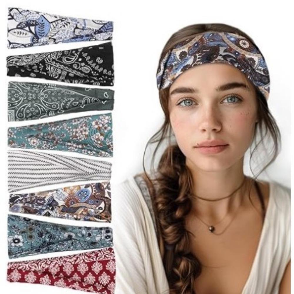 Wide Edge Elastic Bohemian Headbands, Comfortable Sweat Absorbent Hair Bands
