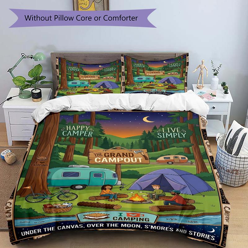 Happy Camper Adventure Print 3Pcs Bedding Setduvet Cover With 2 Bedropillowcase Home Birthday Gift