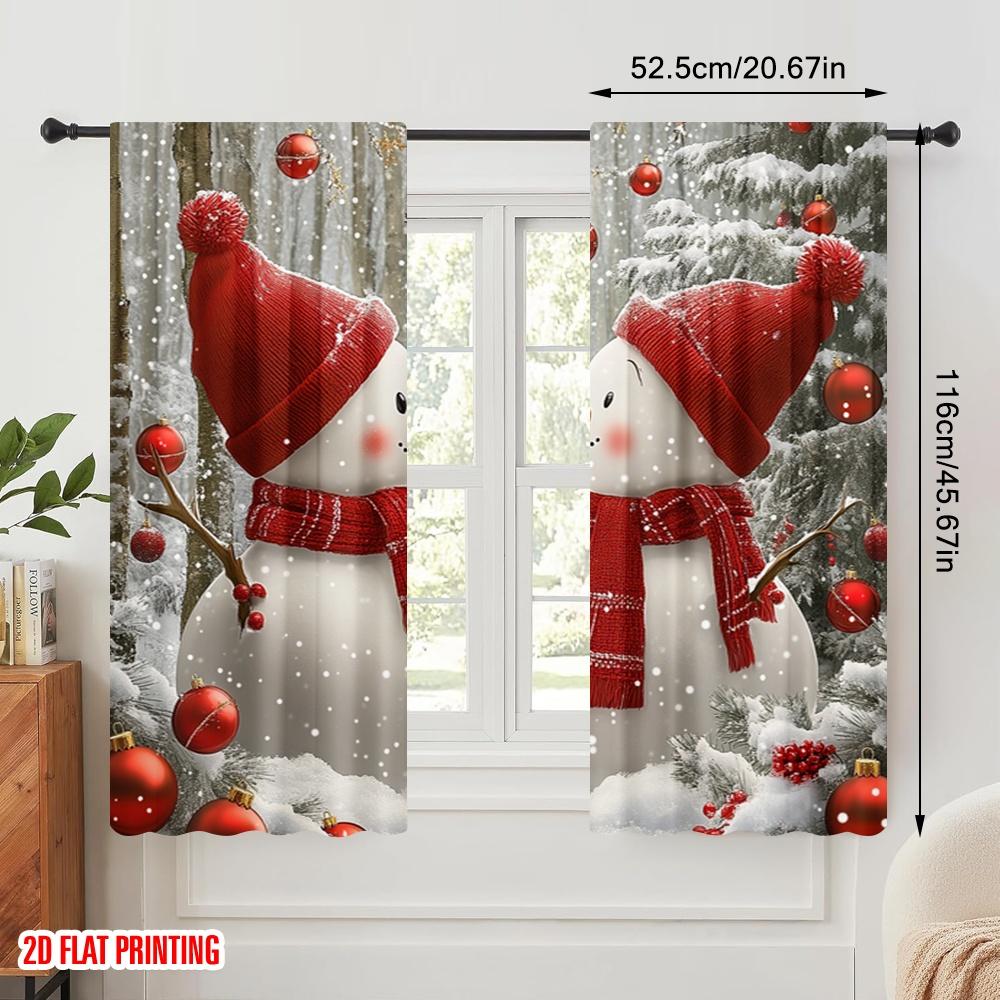 2pcs  2D Plane Printing Curtains Cute Snowmen Winter Christmas Scene (3) Versatile Fabric (without Rod) Decorations Outdoor
