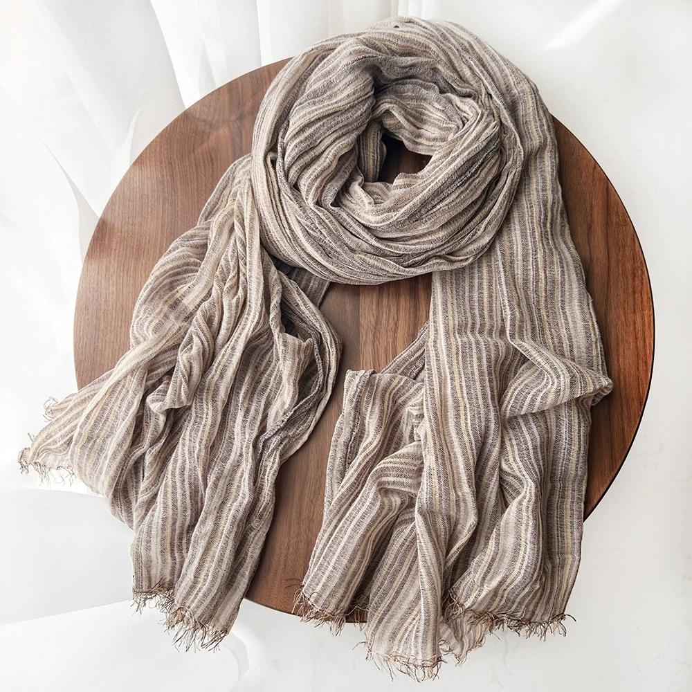 New Arrival Literary Striped Men'S Scarf Autumn Winter Cotton Blended Scarf Long Vintage Scarf