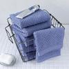 Samarukan Towels Dramatically Reduced Highly Dimpled 34 X 85 Cm 110 G Per Cotton (Face Towels) [Samarukan Blue, 5-Piece Set] Lint, Absorbent, Pattern,