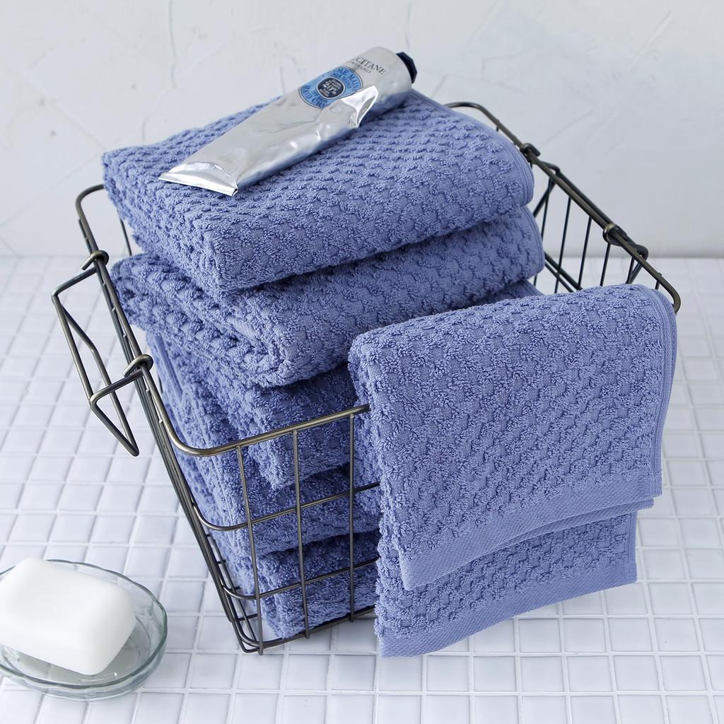 Samarukan Towels Dramatically Reduced Highly Dimpled 34 X 85 Cm 110 G Per Cotton (Face Towels) [Samarukan Blue, 5-Piece Set] Lint, Absorbent, Pattern,