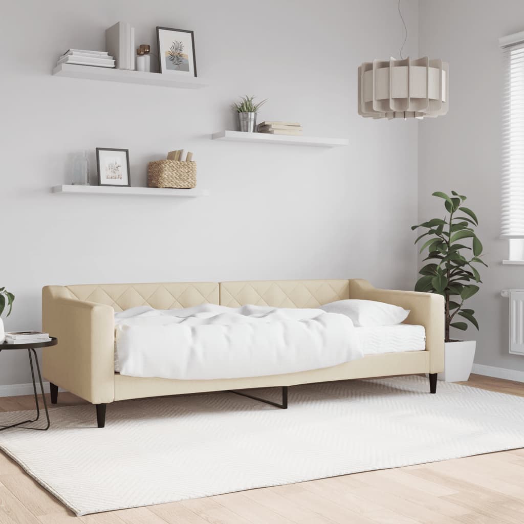 Daybed with Mattress Cream 80 X 200 Cm Fabric