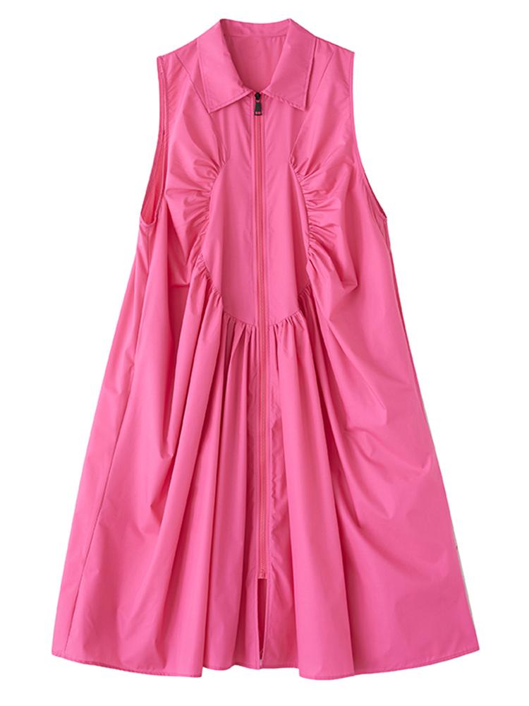 XITAO Zipper Pleated Lapel Dress GYX1549