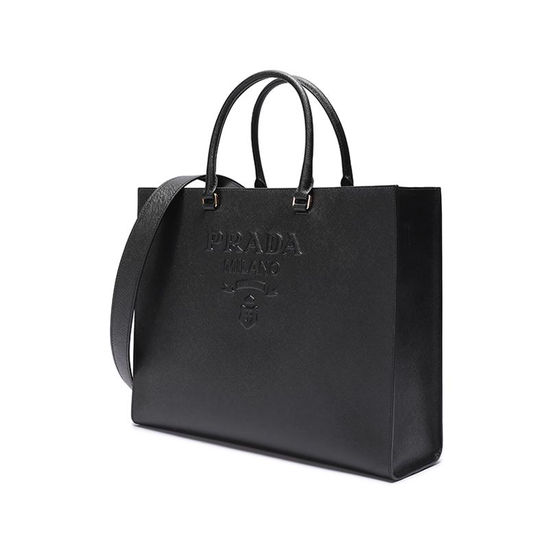 Prada Embossed Triangle Logo Leather Tote Bag Women Tote Bags Black 1BA363-NZV-F0002-V-XOA