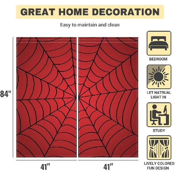 Allenjoy Superhero Spider Web Children Red Window Curtains for Boy Kids Baby Room Bedroom Nursery Toddler Home Office Decor Decorations Durable