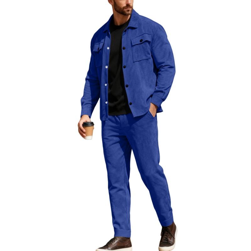 Completo Workwear da Uomo Primavera e Autunno Casual Sportivo Pelle Scamosciata Business Giacca e Pantaloni Bottonati