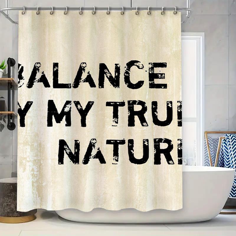 

Modern Home Decor Shower Curtain Black Beige Text Print with Ring Holders Easy Installation for Bathroom Decoration 90x180cm