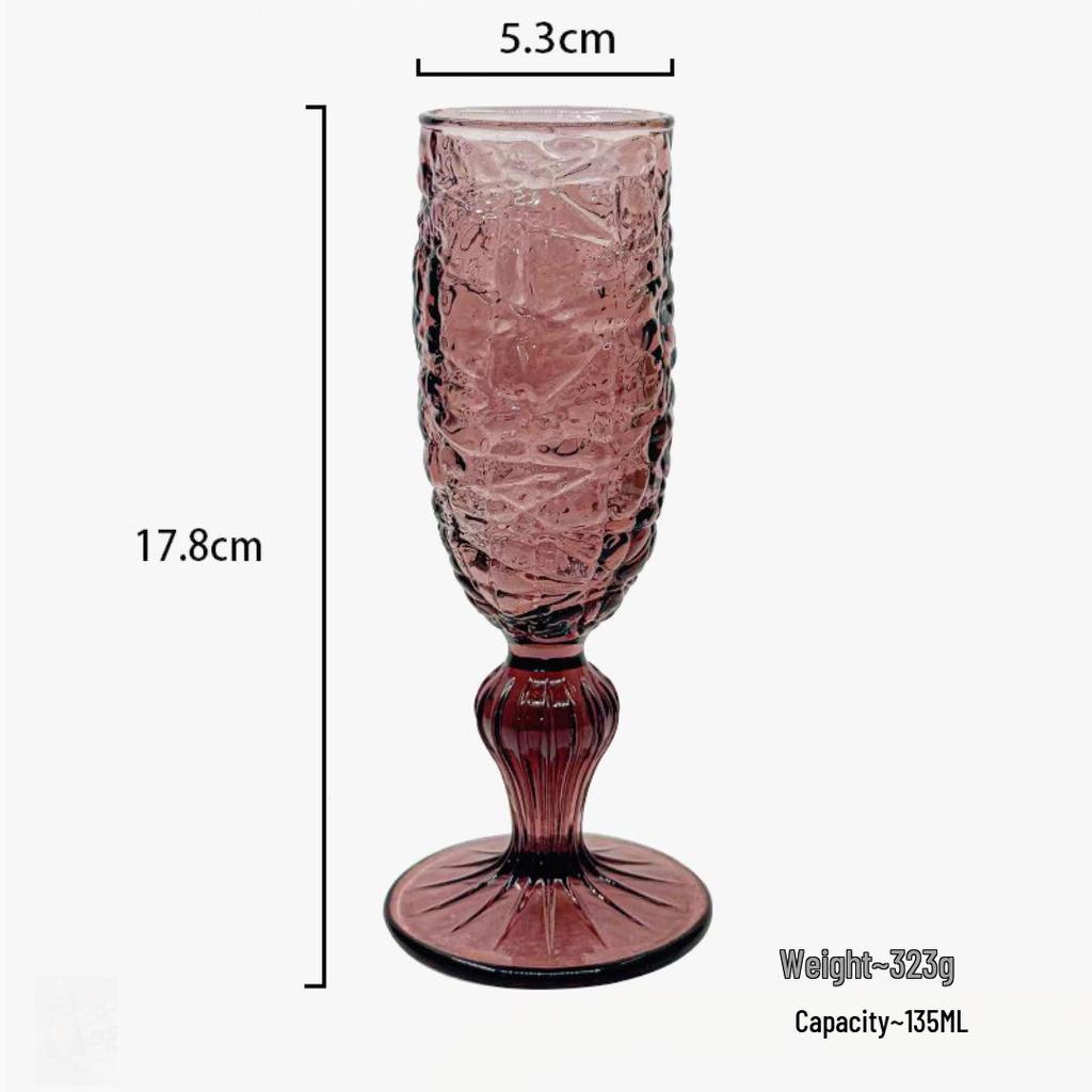 Vintage Embossed Colored Glass Goblet – Luxury Thickened Bubble Wine Glass