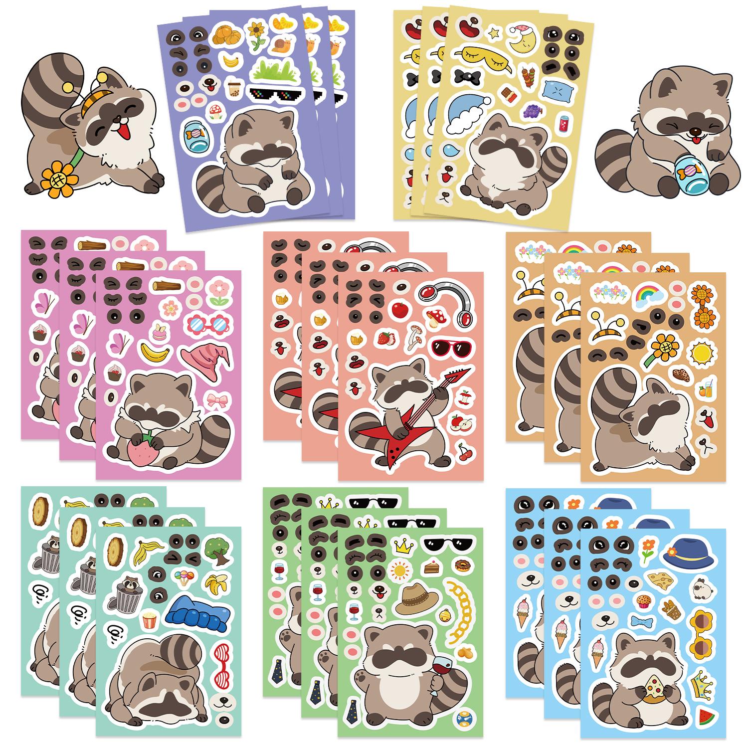 

8 шт. Наклейки-коллажи с енотами, Мультяшные дудлы, Украшения для ноутбука, мобильного телефона и багажа, Водонепроницаемые наклейки