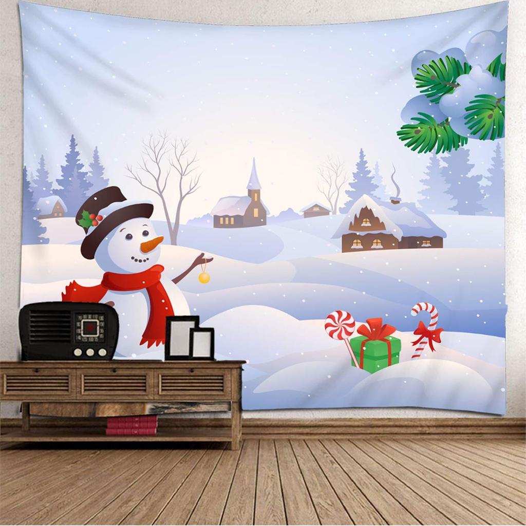 Snowman Snowflake Christmas Tapestry New Year Winter Party Tapestry Bedroom Dormitory Wall Hanging