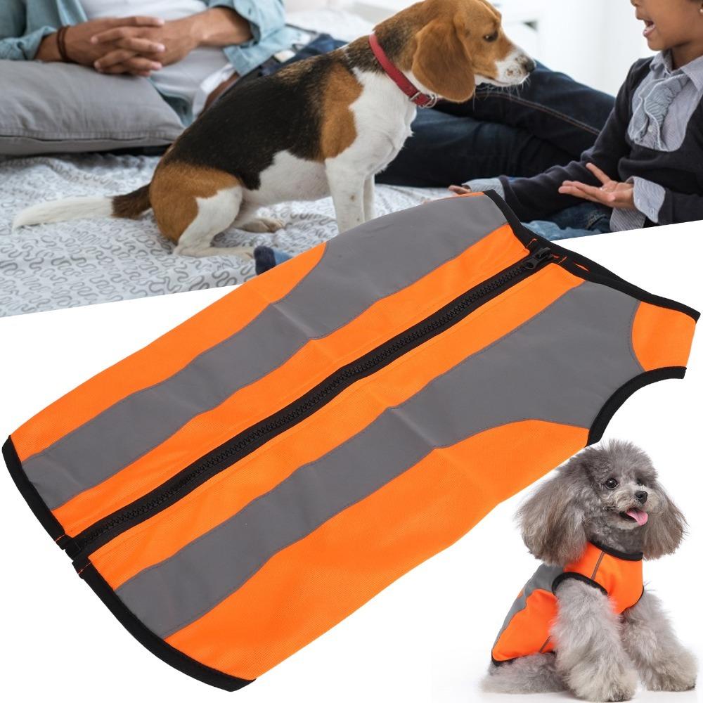 Fluorescent Orange Reflective Dog Vest Zipper Closure Night Visible Dog Outfit  Night Walking S