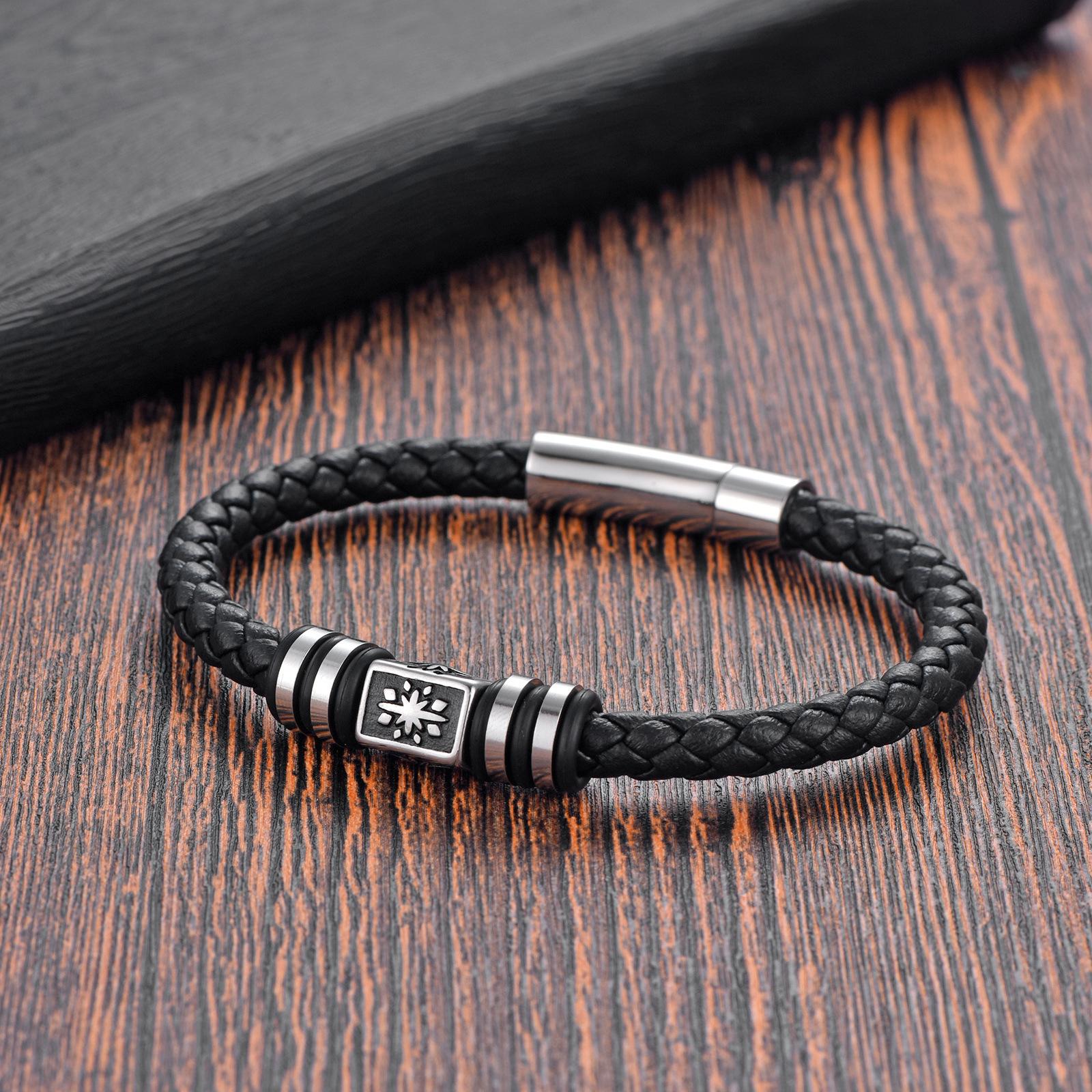 

Classic Multi-Layer Stainless Steel Leather Bracelet for Mens Magnetic Clasp Bangles Office Accessories Charm Jewelry 21cm