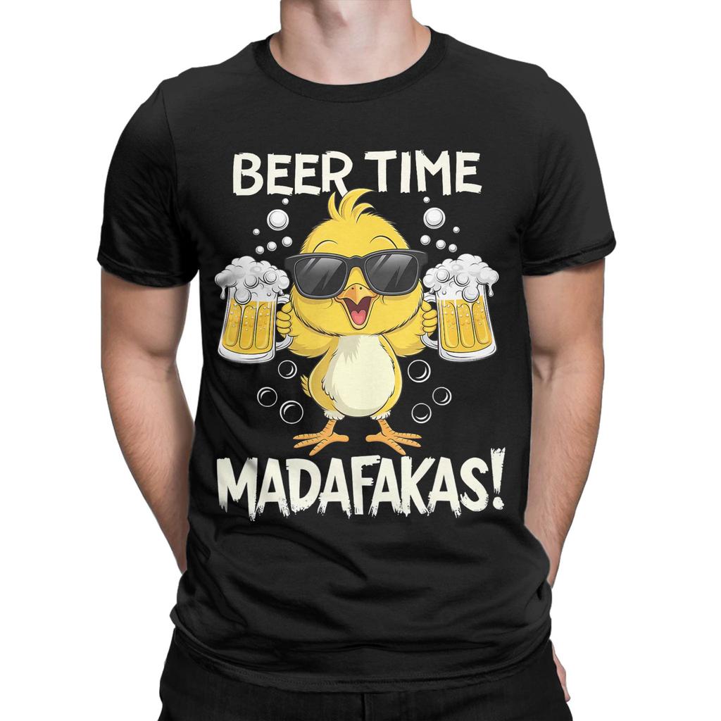 Beer Time Madafakas Fun Chicken TShirts Men  Vintage 100 Cotton Tees O Neck Short Sleeve T Shirt Summer Clothing