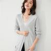 Women's Knee-Length Knit Cardigan Coat - Solid Color Long Sleeve Autumn/Winter Sweater
