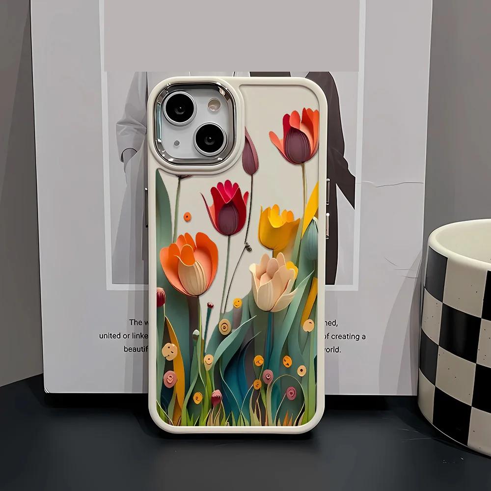 INS Fashion Advanced Flowers For iPhone 16 15 14 11 12 13 ProMax XS XR 8 7 Plus Case Cover 16 Pro Max Case