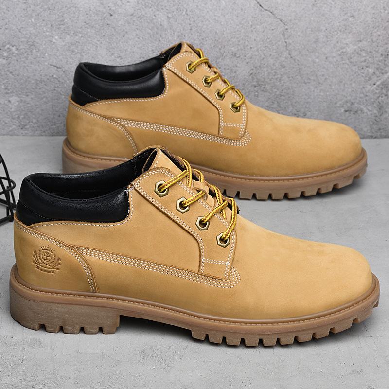 Nástrojové boty Pánské Podzimní Nízké Svršek První vrstva Hovězí kůže Vodotěsné Martinky Outdoorové Velké Žluté Boty Chelsea Kožené Boty