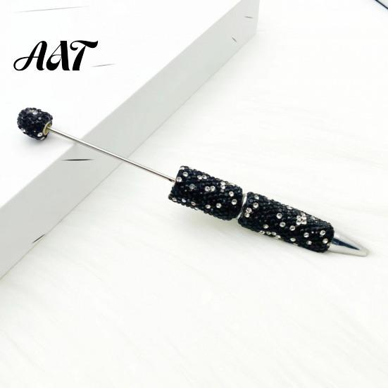Refillable Bling Writing Pen Diamond Beadable Pens, Rhinestone Beaded DIY Bead Pen, Crystal Shaft Retractable Twist Ballpoint Black Ink Pens