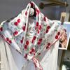 Navy Blue Red Women Pure Silk Scarves Hijabs Elegant Cherry Design 100% Mulberry Silk Square Neck Scarf Shawl 86*86cm