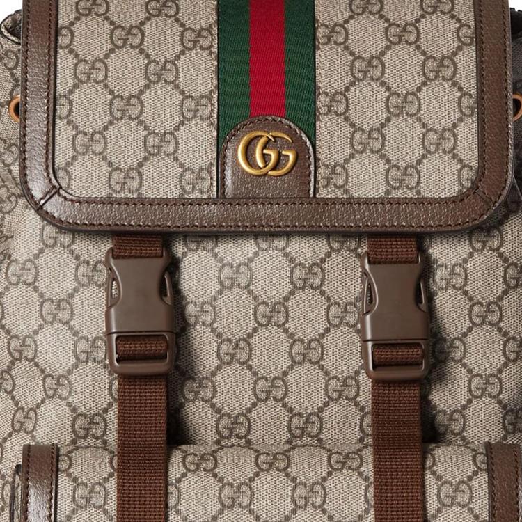 Gucci Ophidia Gold Tone Accessories Double G Logo Canvas And Leather Trimmed Backpack Small Men Backpack Brown 792114-FADMF-9794