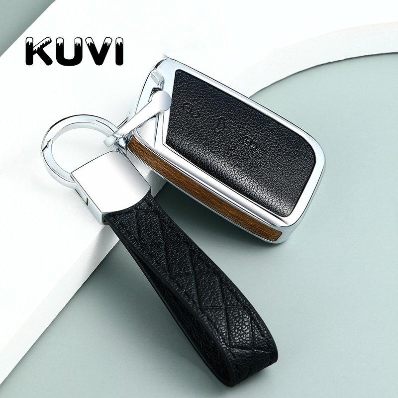 Alloy Leather Car Key Cover For Vw Volkswagen Magotan Passat B8 Skoda Superb Kodiaq A7 Smart Keychain Remote Fob Protector Case