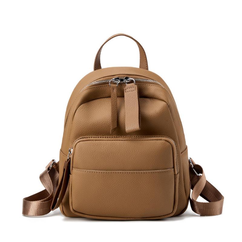 

Рюкзак из натуральной кожи для женщин Большой вместимости Модный Повседневный рюкзак из коровьей кожи One Size коричневый