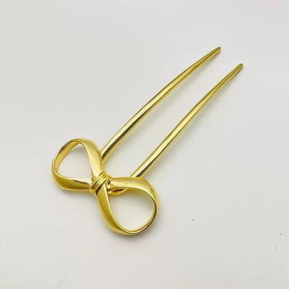 Headpiece Bowkont Hair Stick Vintage U-shaped Headwear Unique Metal Bow Hairpin Hair Accessory