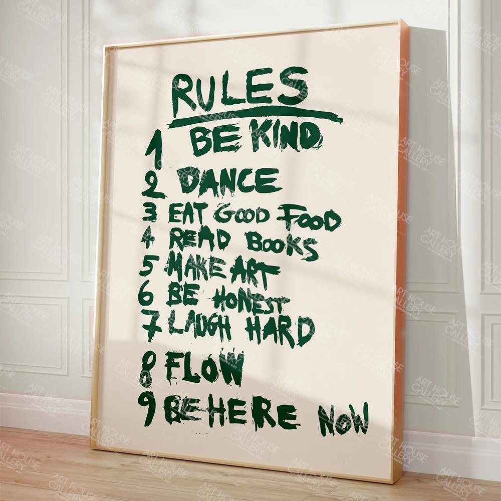 Modern Aesthetic Retro Rules Dark Green Quotes Dorm Room Wall Art Canvas Painting Posters For Living Room Home Decor