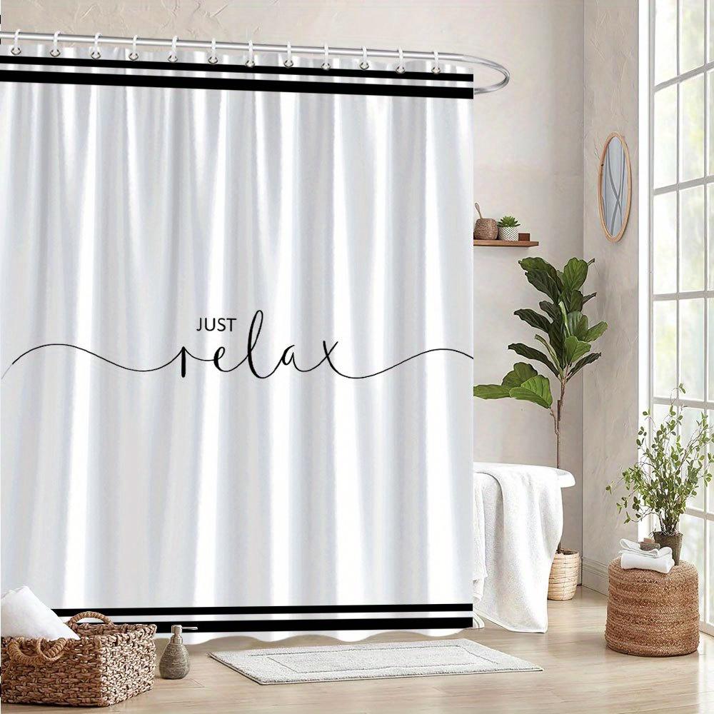 Just Relax Quote Shower Curtain Black White Minimalist Typography Waterproof Bathroom Decor Modern Spa Style Bath Screen